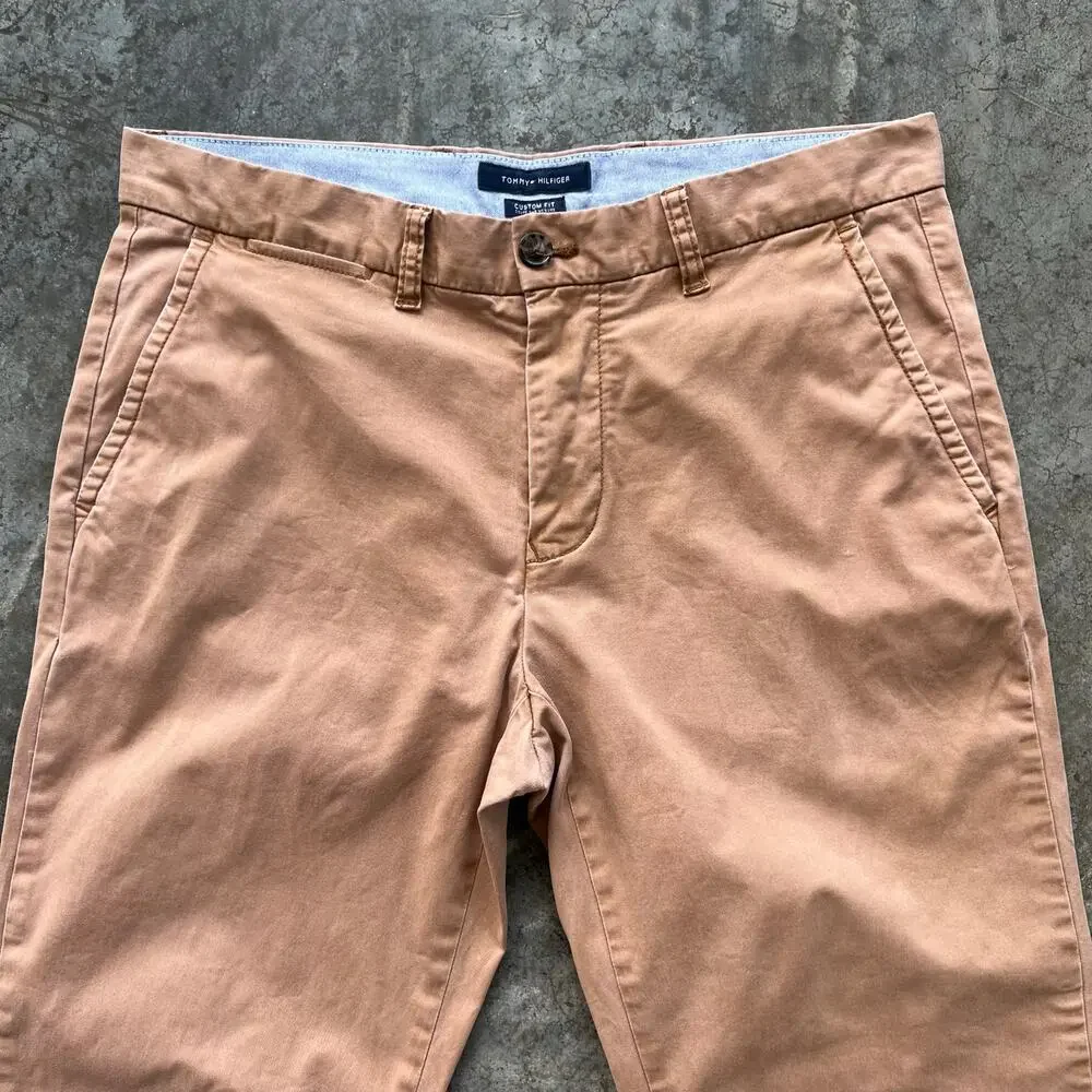 Tommy Hilfiger Custom Fit Chino Pants Mens 32x32 Salmon Tan Stretch